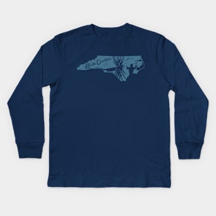 North Carolina Distressed Fly Fishing State Map Kids Long Sleeve T-Shirt